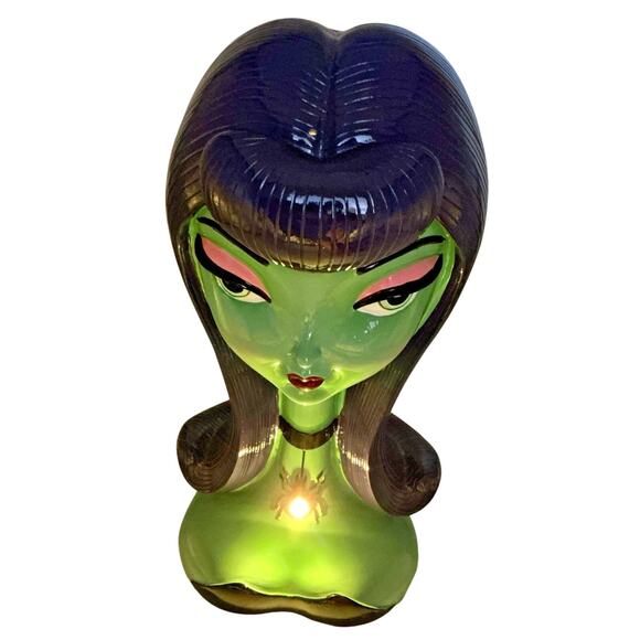 Bella Lux Halloween Bust Green Bride of Frankenstein Purple Hair LED Lighted NEW - Picture 8 of 9